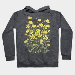 yellow buttercup flower field watercolor Hoodie